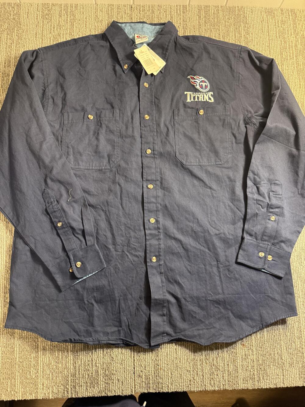 Tennessee Titans Shirt Mens XL Navy NFL Football Long Sleeve Embroidered Button
